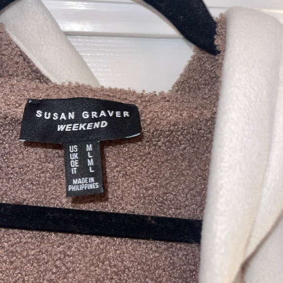 Susan Graver Weekend Reversible Polar Fleece & Sherpa Coat 10-12 Ivory/Clove - Picture 3 of 8
